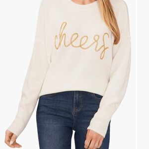 Vince Camuto Cream Sweater with Gold 'Cheers' Design